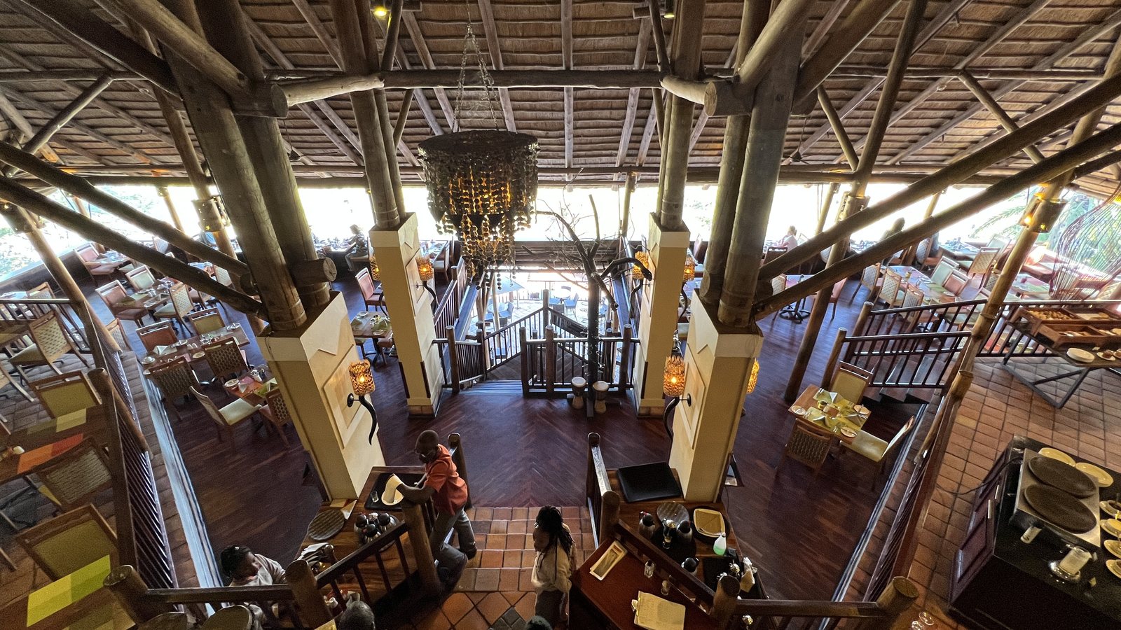 Open-sided safari lodge dining room